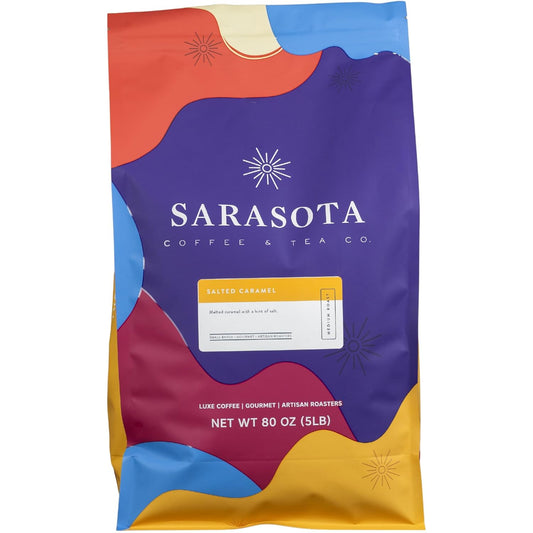 Sarasota Coffee Whole Bean Salted Caramel | Medium Roast Gourmet Flavored Coffee Beans | Low Acid, Mold Free, Specialty