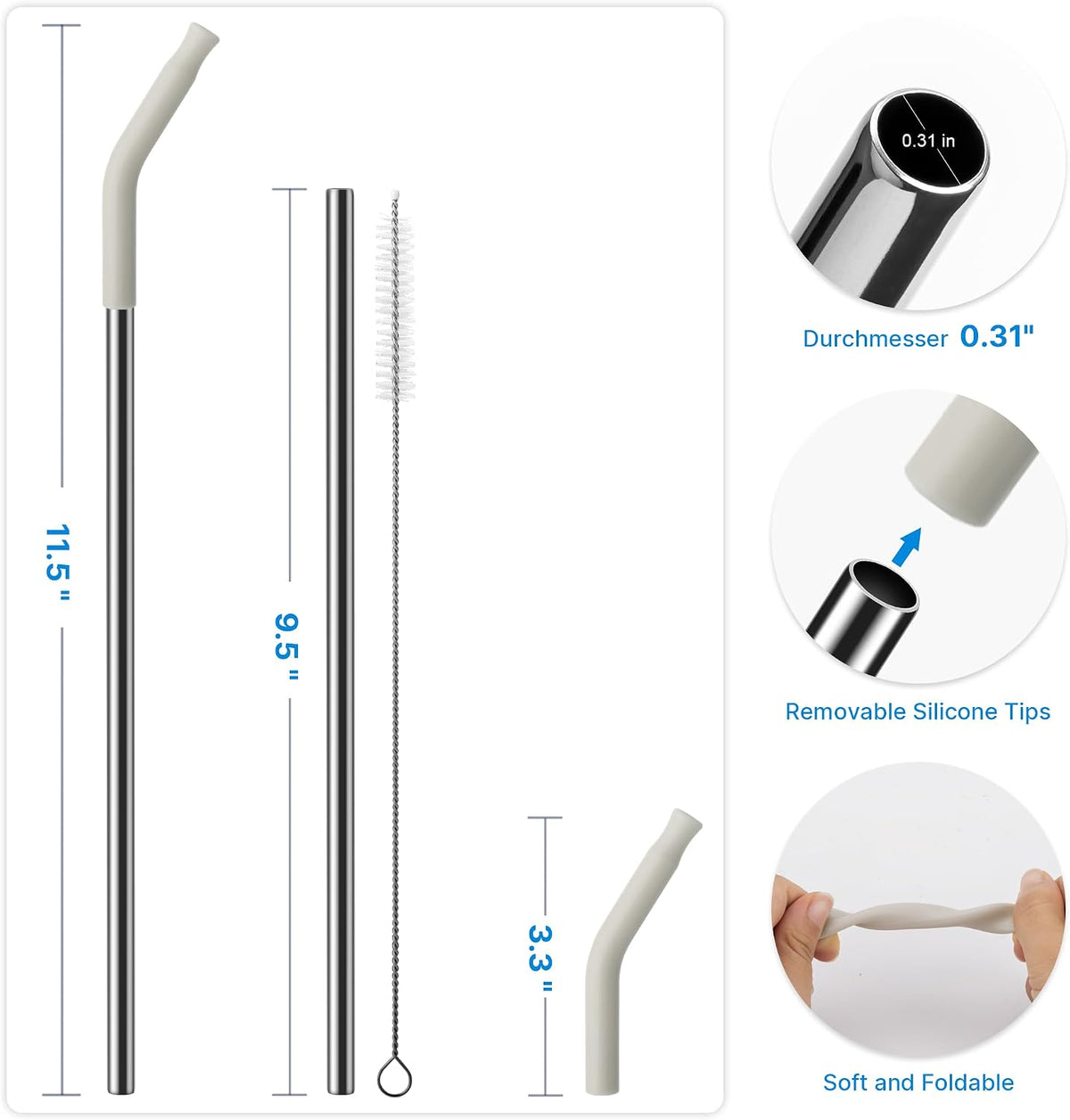 Replacement Metal Straws with Silicone Tip for 30oz Stanley Cup