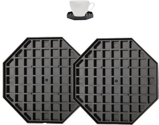 5.3" Octagonal Coffee Drip Tray | Black Plastic Honeycomb Grid Countertop Tray for Coffee, Tea, Wine & Beverage