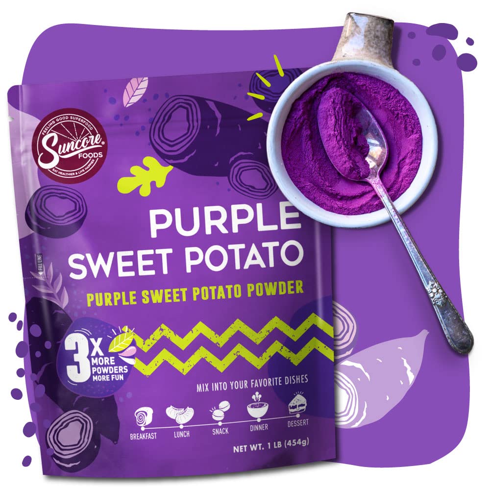 Suncore Foods Purple Sweet Potato Powder 16oz | Gluten Free | Vegan | Natural Purple Food Coloring, For Baking, Sourdough, Frosting, Desserts, Smoothies, Milk Tea, Boba, Non-GMO, Resealable Pouch