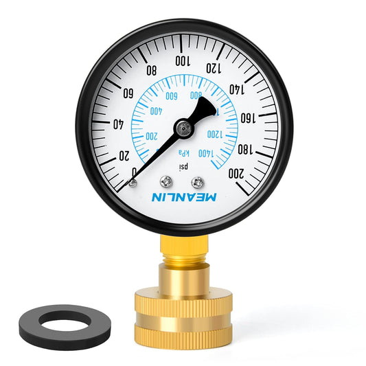 MEANLIN MEASURE 0-200Psi Water Pressure Gauge, 3/4" Female 2.5" FACE DIAL Water Pressure Test Gauge, Water Pressure Gauge
