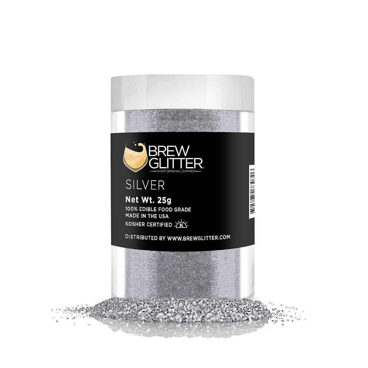 Silver BREW GLITTER Edible Glitter For Drinks, Cocktails, Beer, Garnish Glitter &amp; Beverages | KOSHER &amp; HALAL Certified | 100% Edible &amp; Food Grade | Vegan, Gluten, Nut Free (25g, Silver)