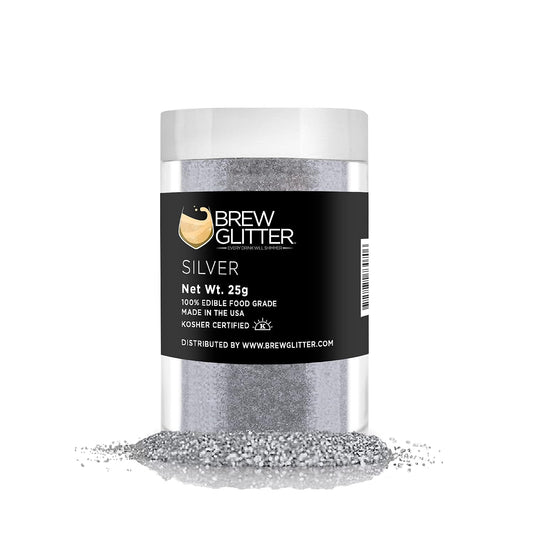 Silver BREW GLITTER Edible Glitter For Drinks, Cocktails, Beer, Garnish Glitter &amp; Beverages | KOSHER &amp; HALAL Certified | 100% Edible &amp; Food Grade | Vegan, Gluten, Nut Free (25g, Silver)
