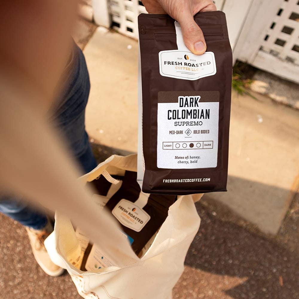 Fresh Roasted Coffee,100% Dark Colombian, 12 oz, Med-Dark Roast, Kosher, Ground