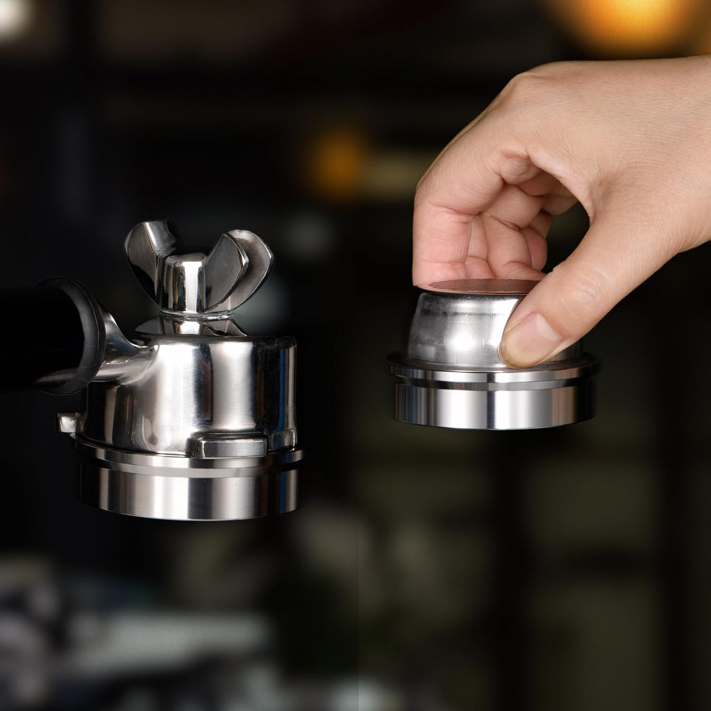 MATOW 54mm Dosing Funnel &amp; Gravity Distributor Fits Breville Portafilters | 2-in-1 Design, 304 Stainless Steel, Self Leveling, Magnetic Dosing Funnel