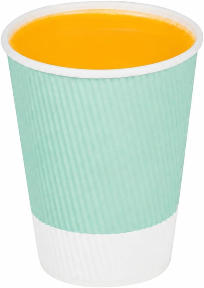 Restaurantware Ripple Wall Coffee Cups 500 Count 12 Ounce Insulated Light Green Paper Cups, Rolled Rim Spill-Resistant Disposable Paper Non-Slip for Coffee, Beverages