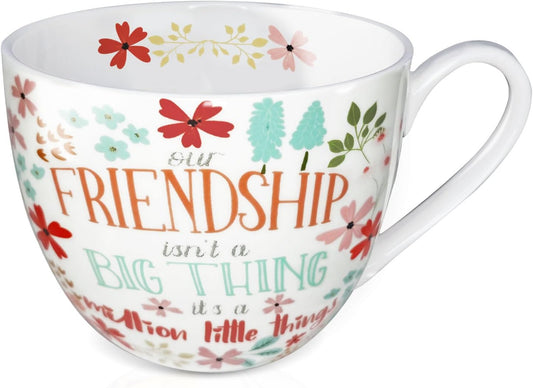 Friendship Coffee Mug, Premium 20 oz Bone China Coffee Tea Hug Mug, Perfect Birthday, Holiday, and Christmas Gift for Women