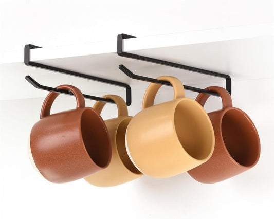 Coffee Mug Hanger for Cabinet, Clip-On Shelf, for Cups, Utensil, Tumbler Lid, Screwless Install (Pack of 2), Fits Shelves up