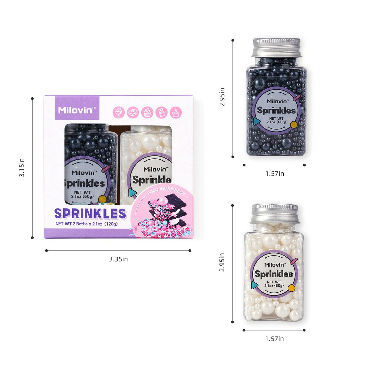 Edible Black and White Sprinkles, White Pearl Sprinkles, Black Sugar Pearls, Edible Pearls for Cake Decorating, Cupcakes, Ice Cream Toppers, Macarons, and Cookies(4.23oz)