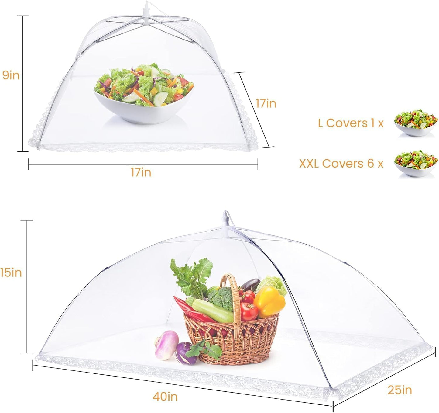 Food Covers for Outside - 2 Extra Large (40 x 25 in) & 6 Large (17 x 17 in) Food Tents/Food Covers for Outdoors Mesh Scr