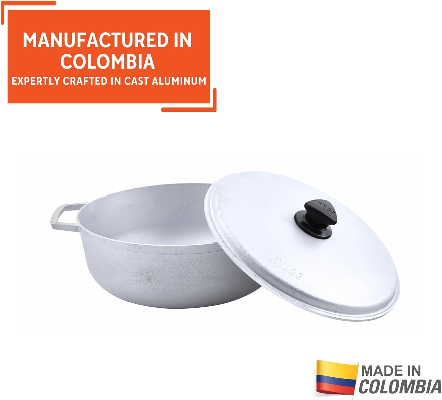 IMUSA 7.5 Quart Traditional Natural Made in Colombia Caldero with Lid for Cooking and Serving,Silver