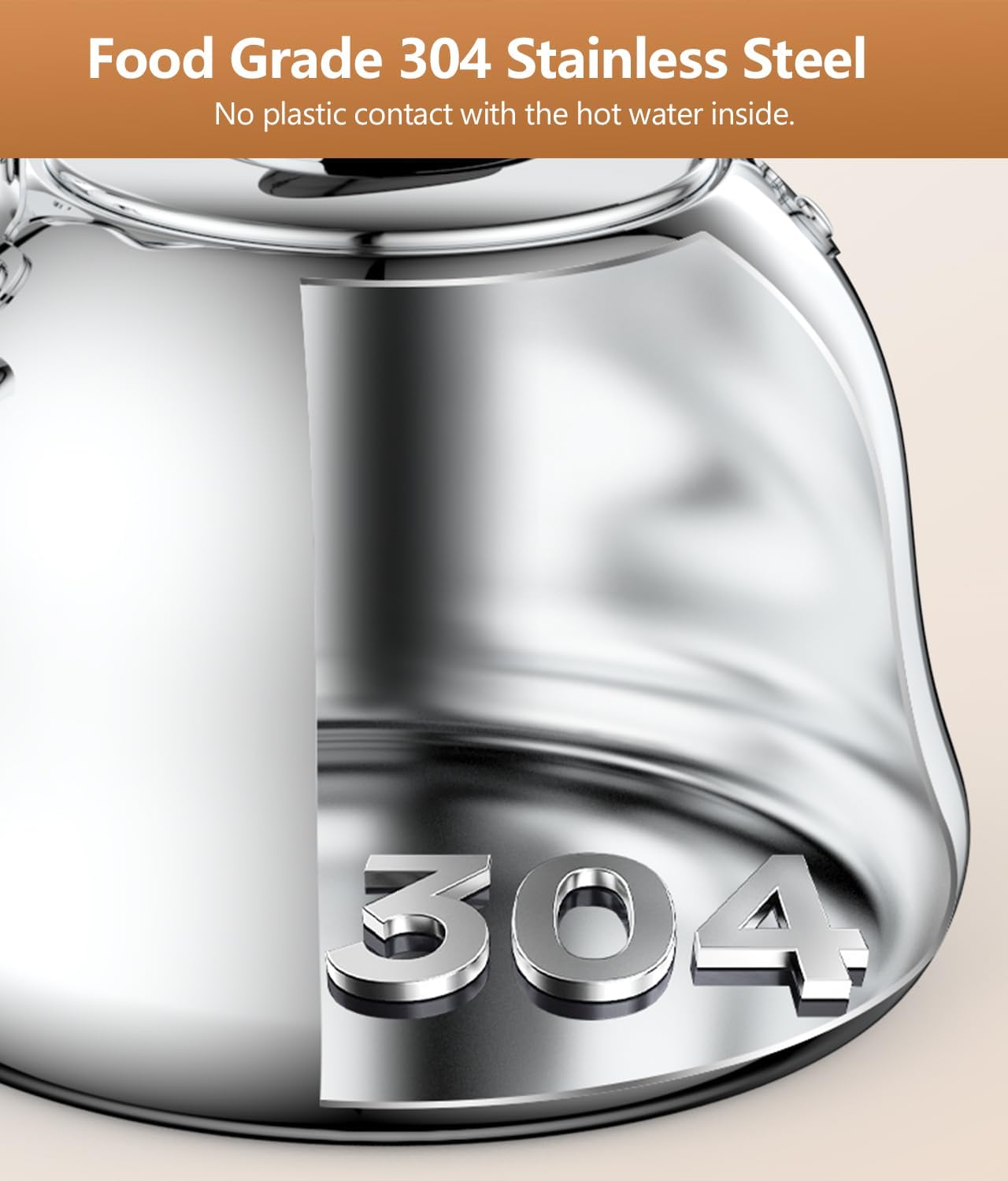 2L Whistling Stovetop Tea Kettle, 304 Food Grade Stainless Steel - Boil Alert Whistle (Not Auto Shutoff), Folding Cool-Touch Handle, Gas/Electric/Ceramic Compatible | Max Safe Fill: 1.6L (6 Cups)
