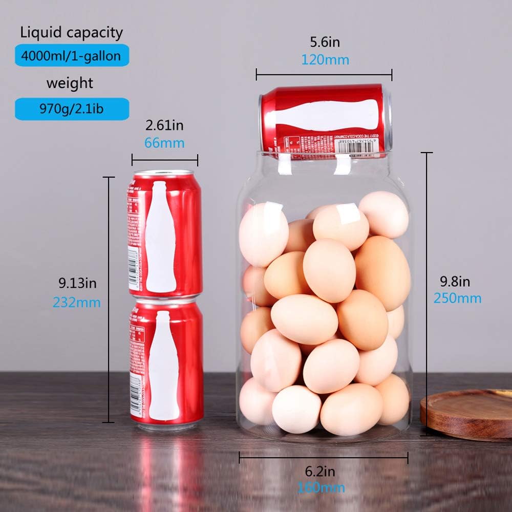 SAIOOL Modern Design Transparent Glass Food Storage jars, Food storage containers glass,100FL OZ(3000ml) Enlarged Thickened with Sealed Wooden Lid to Store Food, herbs, Tea, Easy to Use and Clean