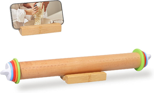 Adjustable Rolling Pin with Thickness Rings, 17 Inch Wood Roller