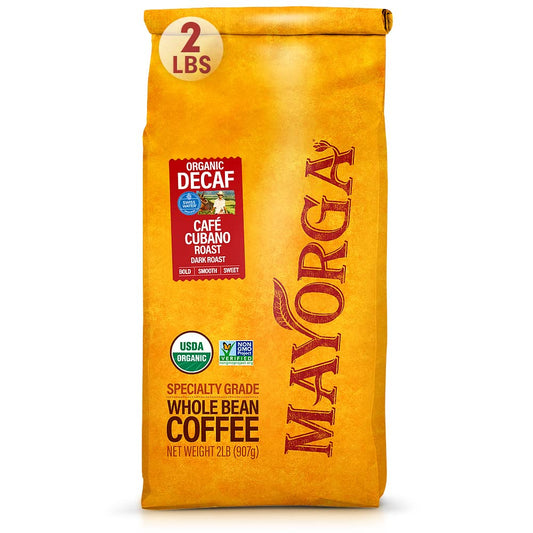 Mayorga Decaf Coffee 2lb Bag Dark Roast Organic Swiss Water Decaffeinated Cubano Roast Coffee - 100% Arabica Whole Coffee