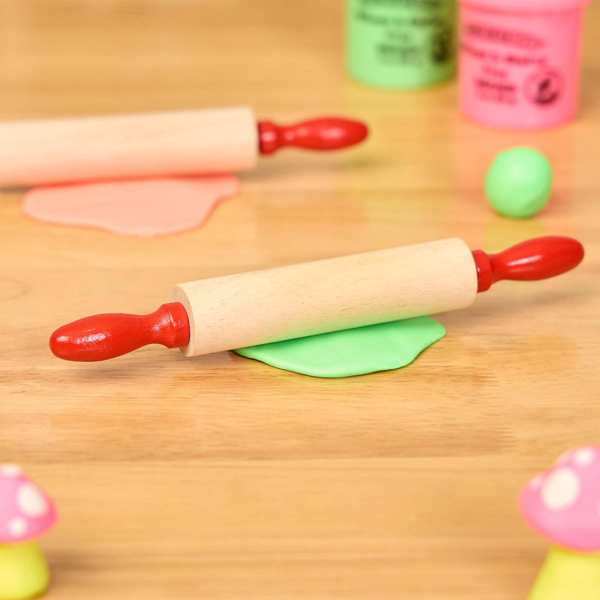 Colorations Natural Wood Rolling Pins for Kids, Set of 6, Ages 3+, PreK+ | 7" L, Class Pack, Party Pack - For Dough, Clay, Sculpting