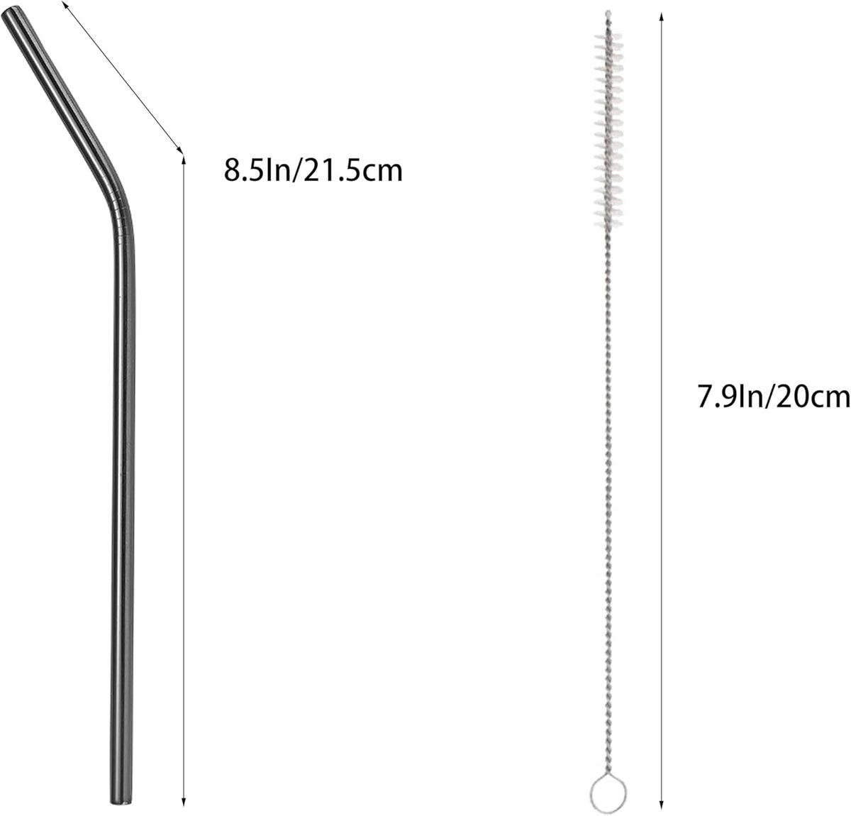 10 Pcs Stainless Steel Straws, Reusable Drinking Straws, Bent Metal Straw Sets with 2 Pcs Cleaning Brushes (Black, 8.5 Inch)