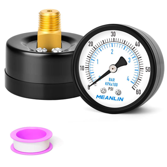 MEANLIN MEASURE 0-60Psi Well Pump Pressure Gauge 1/4" NPT 2" FACE DIAL for Pool Filter Pump Water Oil Air Compressor Tire