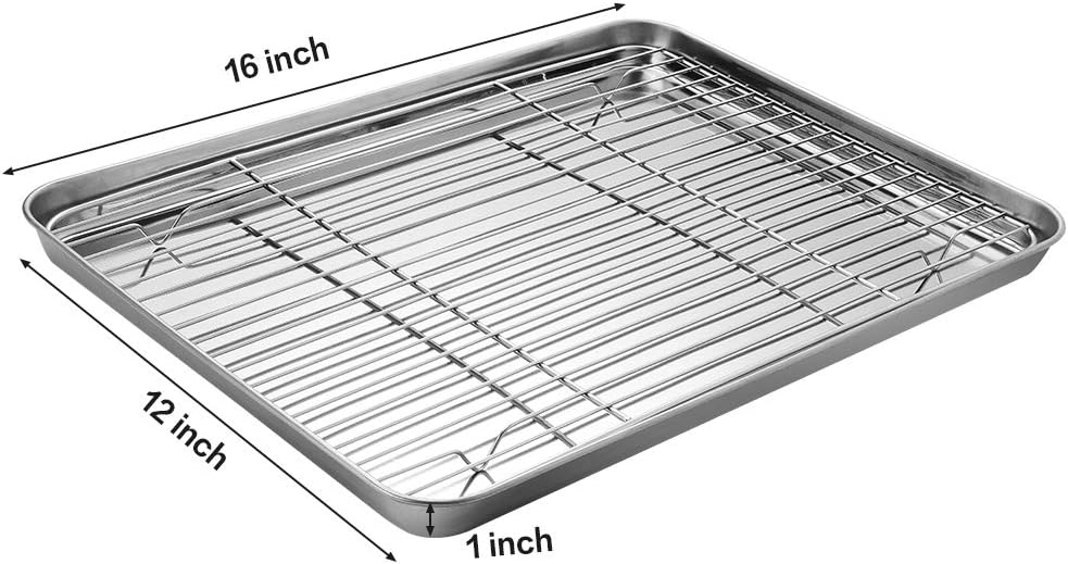 M MCIRCO Baking Sheet with Cooling Rack, Baking Mat Set, Set of 6 | Stainless Steel Cookie Pan with Cooling Rack, 2 Sheets + 2 Racks + 2 Mats,Baking Pan, Size 16 x 12 x 1 Inch Easy Clean
