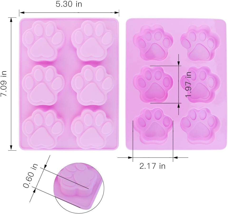 homEdge Jumbo Puppy Dog Paw (6 Cavity) and Bone Molds, Non-Stick Food Grade Silicone Dog Treats Molds for Chocolate, Candy, Jelly, Ice Cube (Set of 4PCS)