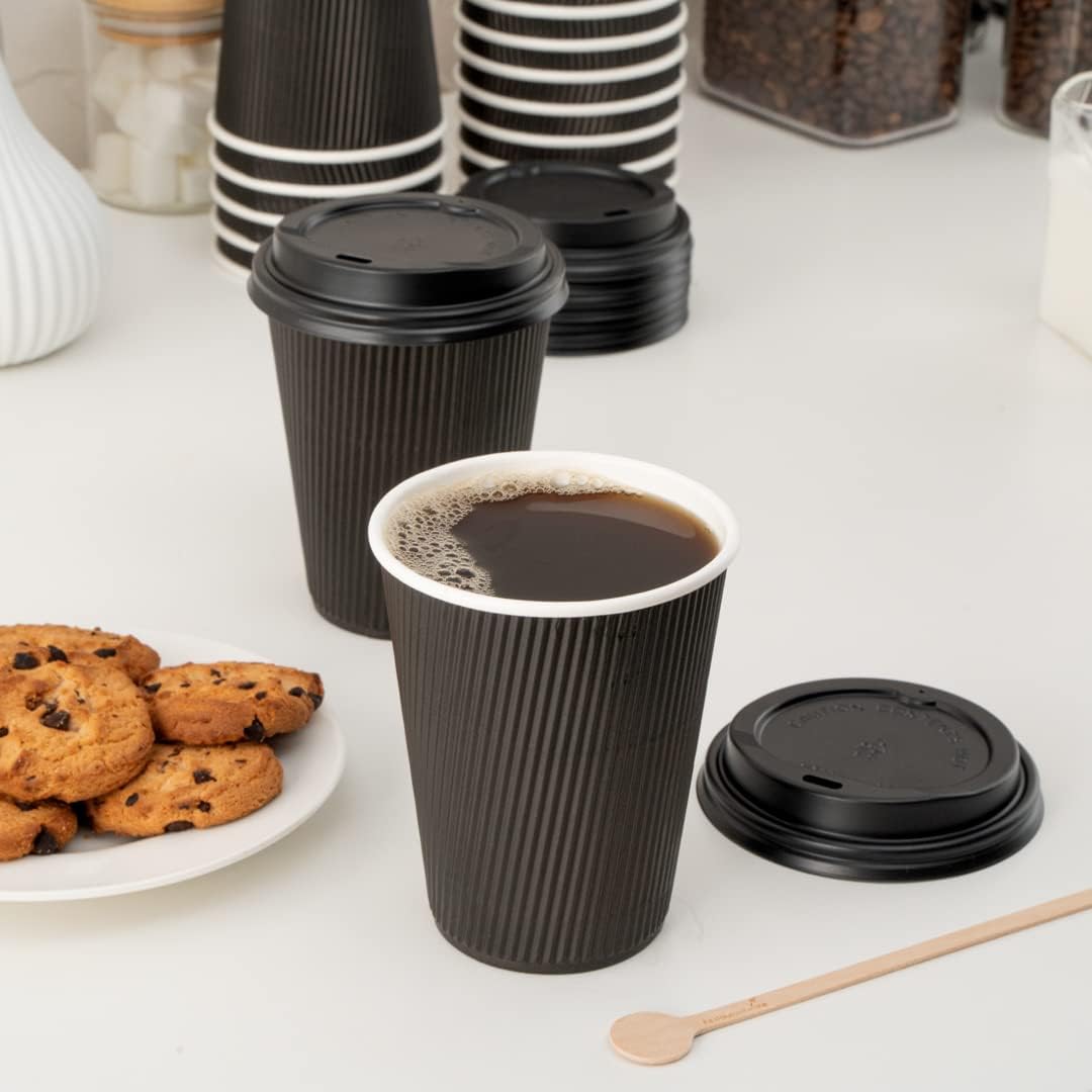Restaurantware Coffee Cups 500 Pack of 12 oz Ripple Wall Insulated Coffee Cups Non-Slip Design Disposable Hot Beverage Drinkware For Cafe