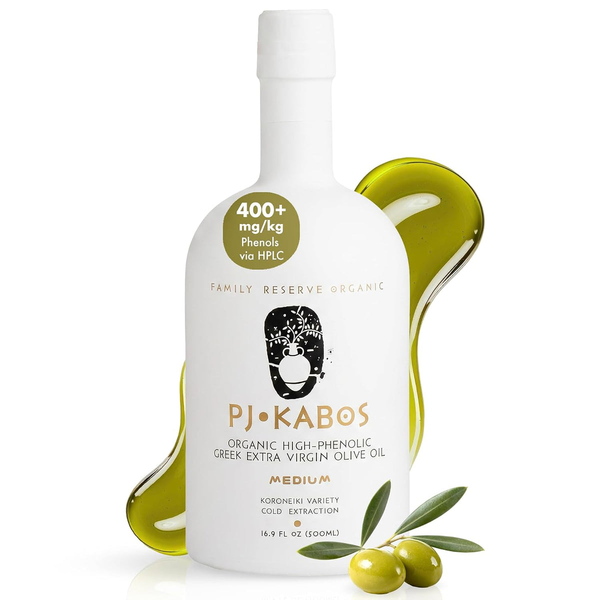 P.J. KABOS Fresh 2025/26 Harvest, High Phenolic (400+ mg/kg), USDA Organic Greek Extra Virgin Olive Oil, Kosher, Greece, Cold
