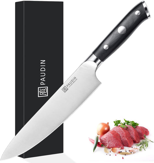 PAUDIN Chef Knife 8 Inch, Professional Kitchen Knife, 7Cr17MoV German Stainless Steel Forged Chefs Knives with Ergonomic G10