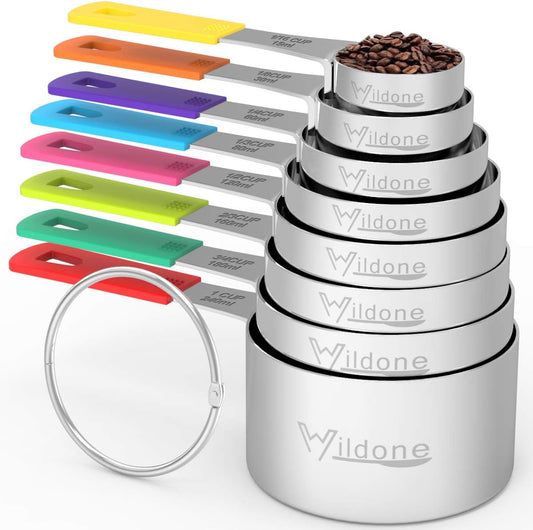 Wildone 8-Piece Measuring Cups Set, Stainless Steel Nesting Measuring Cups, Perfect for Dry and Liquid Ingredients,
