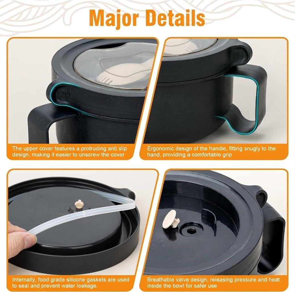 Microwave Bowl with Lids,Ramen Bowl,28oz Microwave Soup Mugs with Handles ,for Soup and Instant Noodles,Oatmeal, Gumbo, Salad, College Dorm Room Essentials for Girls for Boys Apartment Essentials