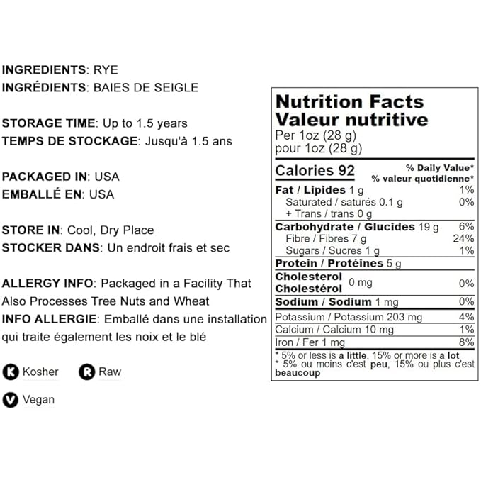 Food to Live Rye Flour, 8 Ounces – Stone Ground from Whole Grain Rye Berries, Kosher, Vegan, Bulk, Great for Bread Baking, Product of the USA