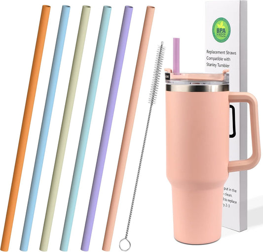 AIERSA 6 Pack Pastel Colors Straw for 40oz Stanley Cup with Handle,Reusable Silicone Straws Compatible Stanley 20 30 40oz