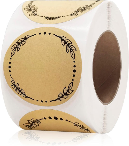 500pcs 2" Label Stickers for Jars and Lids, 4 Different Wreath Designs, Kraft Sticker Labels for Pantry, Mason Jars,