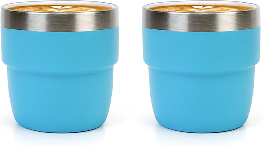 Zenbo 4 oz Espresso/Coffee Cups Set of 2, Ceramic-Lined Double Wall Vacuum Insulated 18/8 Stainless Steel, Stackable &