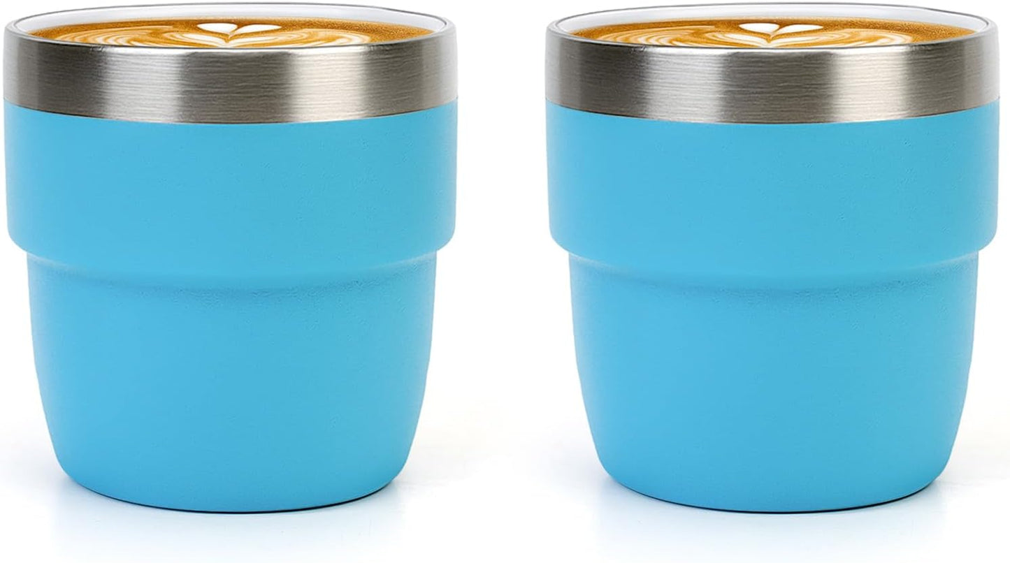 Zenbo 4 oz Espresso/Coffee Cups, Ceramic-Lined Double Wall Vacuum Insulated 18/8 Stainless Steel, Stackable &amp; Dishwasher Safe, Space-Saving, Compatible with Most Espresso &amp; Coffee Makers, 2 Pack