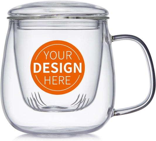 OEM Custom Personalized Gifts Glass Tea Cup with Infuser and Lid,Customized Large Borosilicate Teacup, Clear Mug for Loose