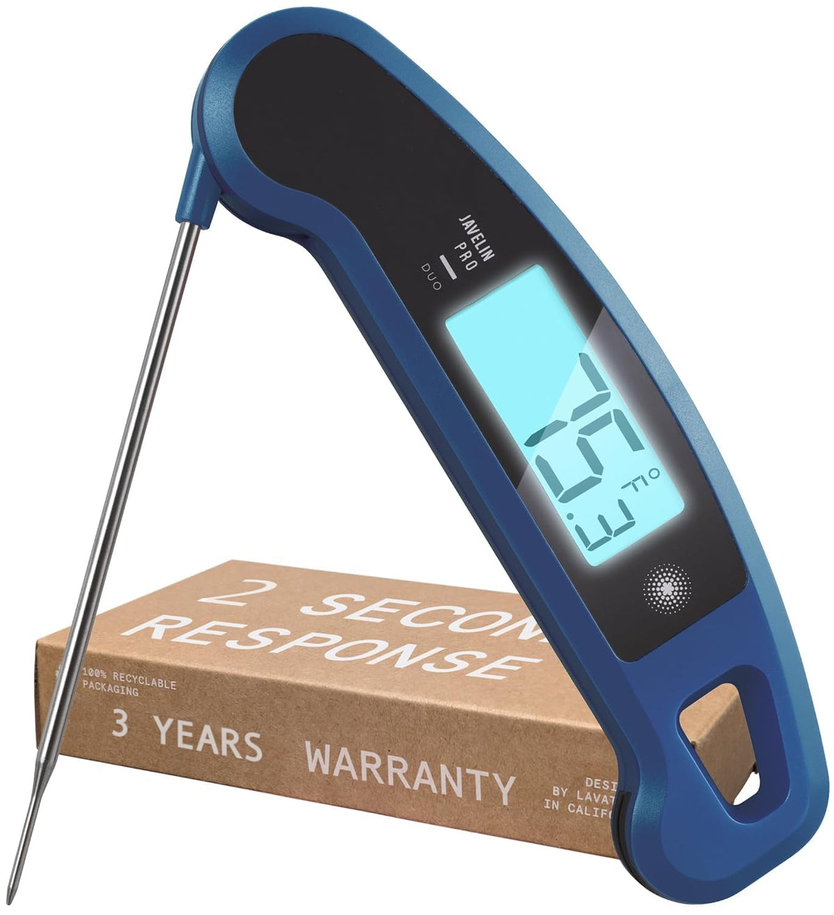 Lavatools Javelin® PRO Duo Ultra-Fast 2-Second Professional Digital Instant Read Meat Thermometer for Grill and Cooking, Auto-Rotating Backlit Display, IP65 Water Resistant, NSF Certified – Maize