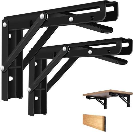 Folding Shelf Brackets Heavy Duty Stainless Steel – Wall Mounted Collapsible Table Bracket for DIY Workbench, RV Countertop,