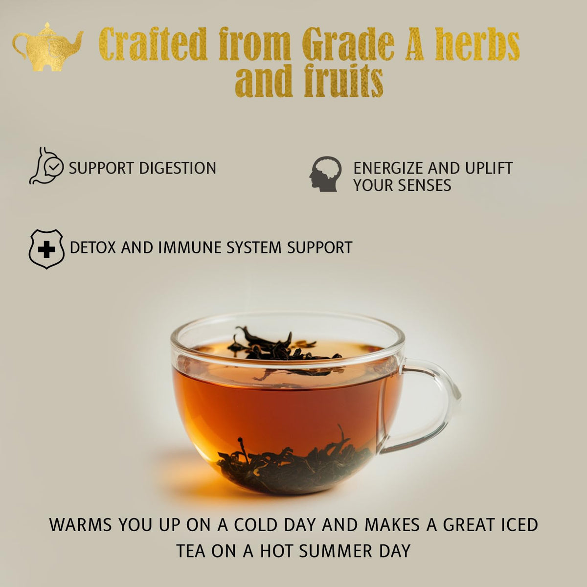 Spiced Orange Tea, Loose Leaf Herbal Tea – Sweet, Spicy, Caffeine-Free – Orange, Apple &amp; Cinnamon Spice – Drink Hot or Iced – 4 oz Resealable Bag (Makes 50 Cups) – The Elegant Elephant