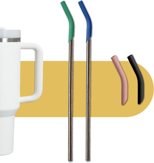 purifyou 14.5 inches Extra Long Stainless Steel Drinking Straws with Silicone Tips, Reusable Metal Straws for Tumblers,