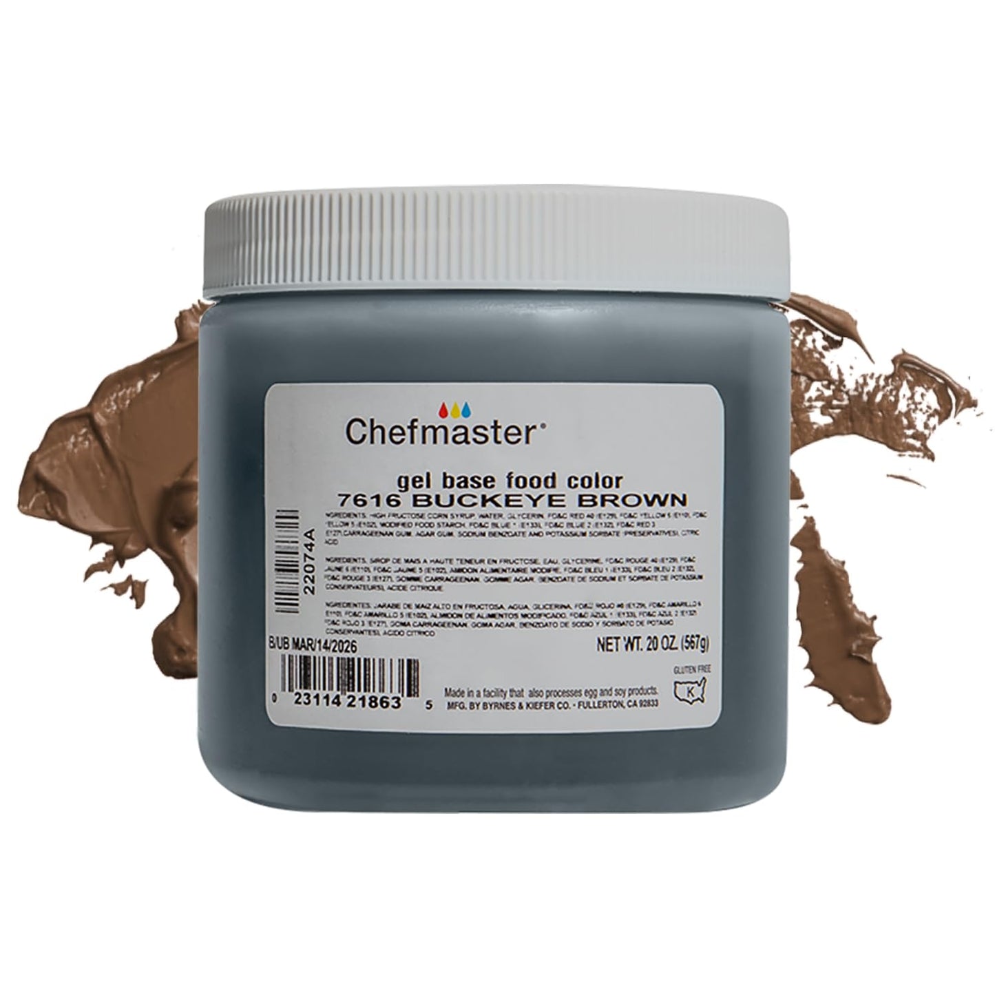 Chefmaster Buckeye Brown Gel Food Coloring | Vibrant Color | Professional-Grade Dye for Icing, Frosting, Fondant | Baking &amp; Decorating | Fade-Resistant | Easy-to-Use | Made in USA | 20 oz