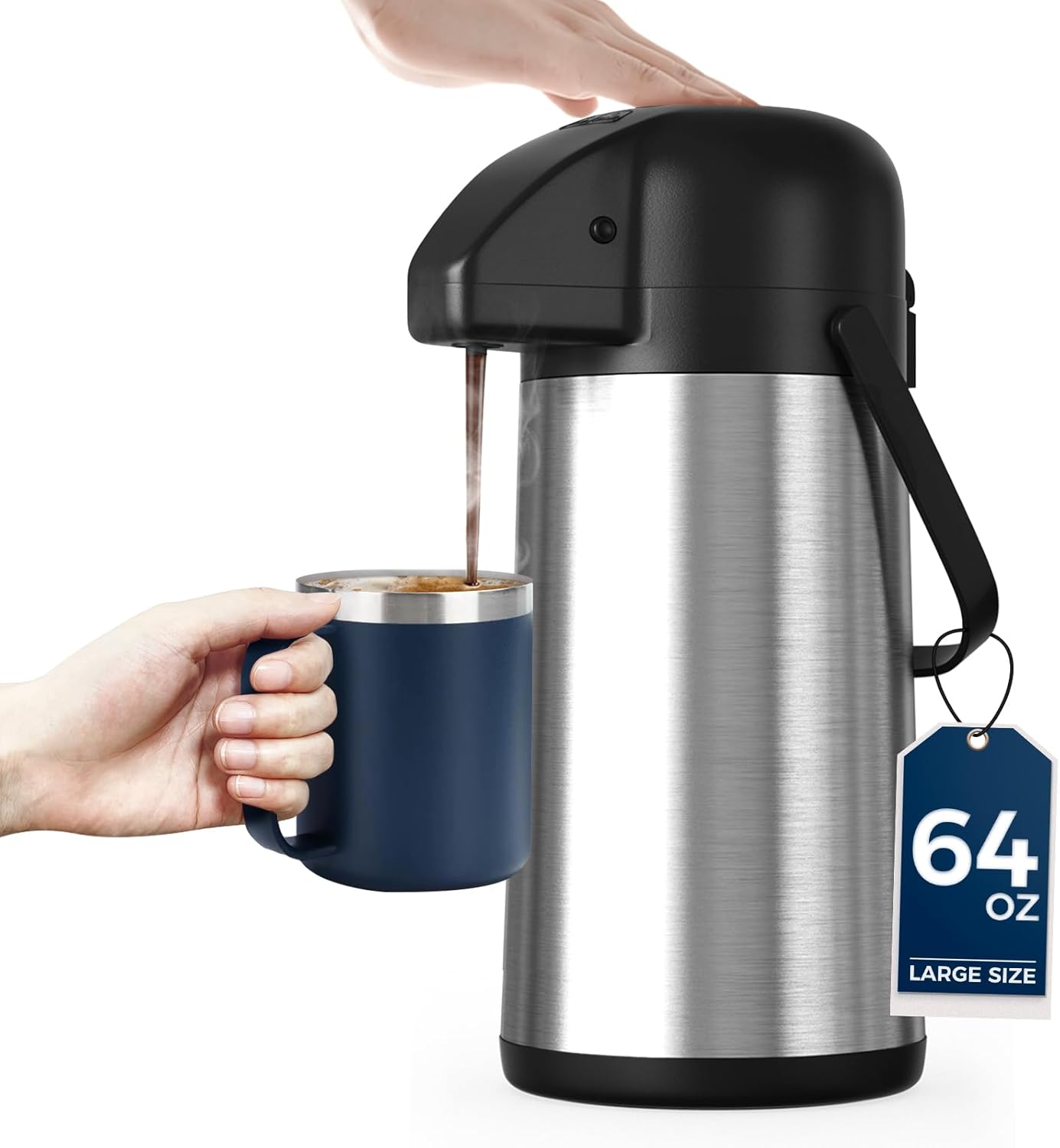 Coffee Carafe for Keeping Hot, 64OZ Airpot Coffee Dispenser with Pump | Large Thermal Coffee Urn for Hot Drinks Tea Liquid, 304 Insulated Stainless Steel Hot Water Beverage Dispenser for Parties