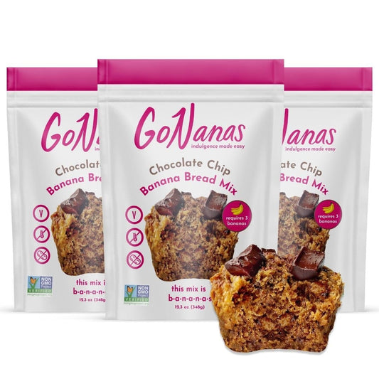 GoNanas Chocolate Chip Oat Flour Banana Bread Mix, Suitable for Plant Based Vegan Diets, Gluten Free Dairy Free Snacks,