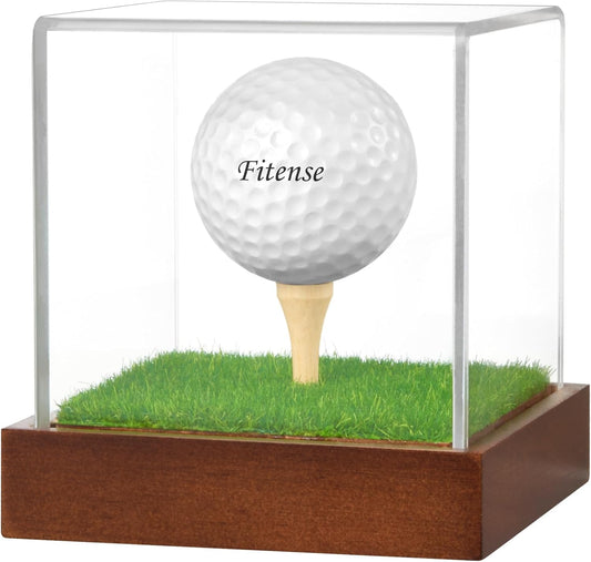 Golf Ball Display Case - Clear Acrylic Cube with Solid Wood Base & Tee, Anti-Dust Transparent Holder for Single Golf Ball,