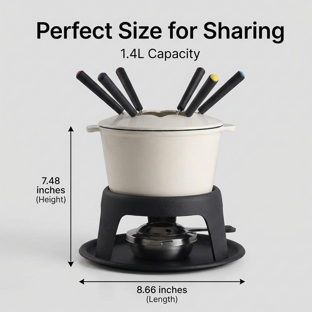 Artestia Cast Iron Cheese Fondue Pot Set for Chocolate Swiss Fondue Set Camping Fondue Set with 6 Fondue Forks, 11-Piece Cheese Fondue Set Serve 6 Persons (Pink)