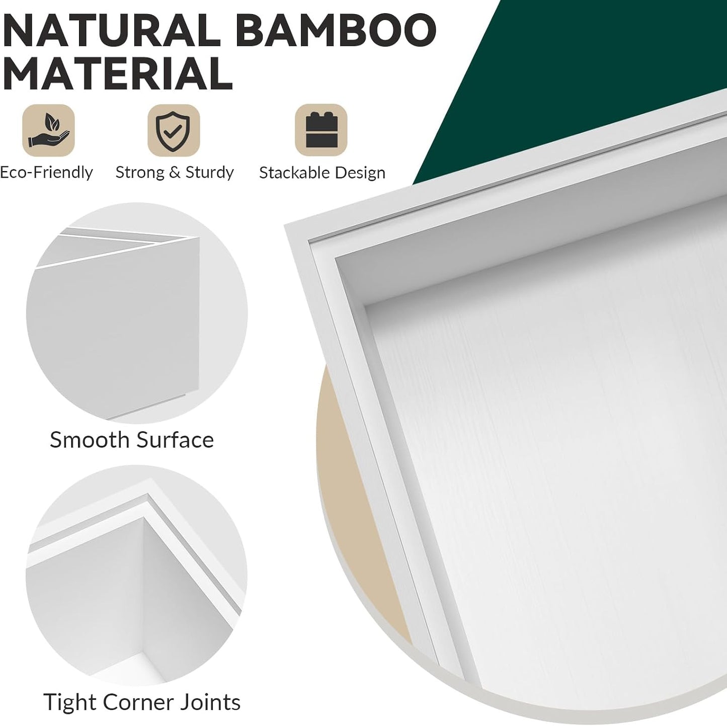 Lixple Bamboo Kitchen Drawer Organizer, 2 Pack, 9" x 3" x 2", White