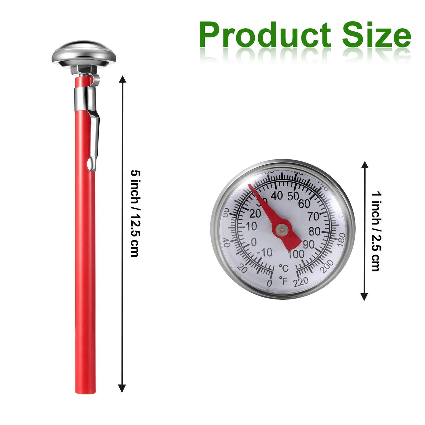 Frienda 3 Pcs Instant Read 1 Inch Dial Thermometer Pocket Food Thermometer with 3 Pcs Calibration Sleeves for Coffee Drinks Chocolate Milk Foam