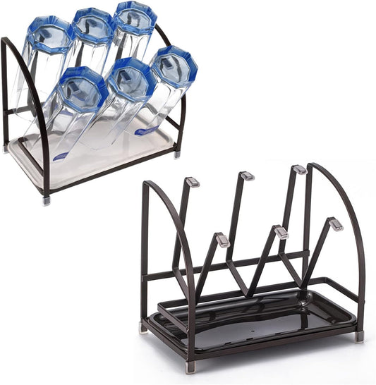 RHBLME 2 Packs Glass Drying Rack, Vertical Bottle Drying Rack Glass Bottle Holder with Drain Tray, Silicone Protective