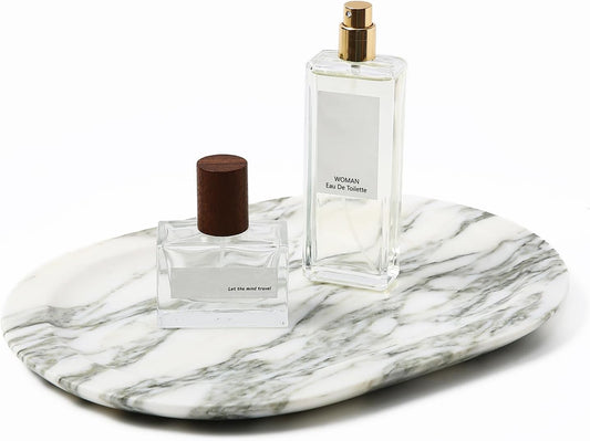 Natural Marble Decorative Tray Bathroom Counter Perfume Organizer Vanity Tray for Home Decor, Jewelry Candle, Coffee Table,