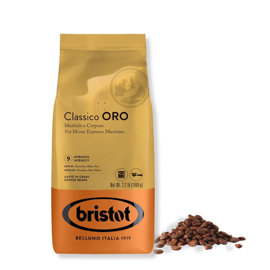 Bristot Classico Oro Italian Espresso Beans – Imported Italian Whole Coffee Beans – Medium Roast – Low Acid – Notes of Chocolate, Malt &amp; Walnut – 2.2 lb – 1 kg