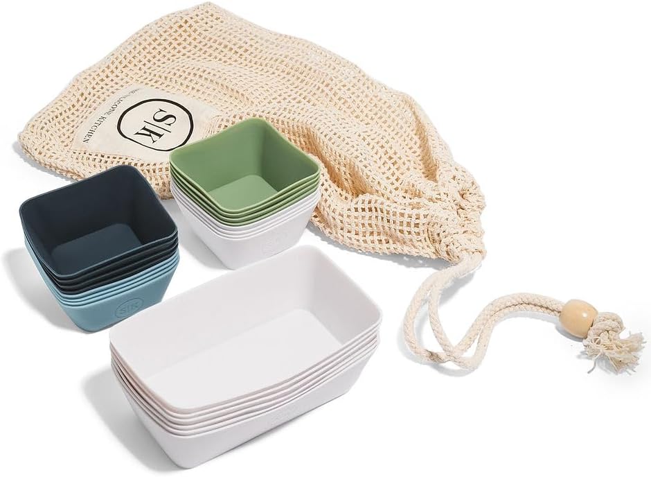 Reusable Silicone Bento Baking Cup, Non-Toxic, BPA Free, Dishwasher Safe Bento Box Accessories Lunch Box Dividers, Square and Rectangle, 24 Pack, Blue, White, Green